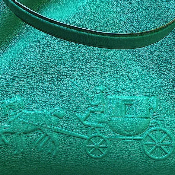 COACH Edie Green Leather Horse and Carriage Embossed Three Section Shoulder Bag - Picture 16 of 17
